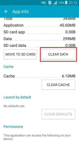 Android Clear application data